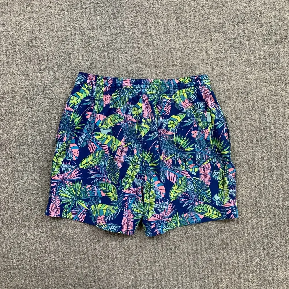 Chubbies Swim Shorts Mens Small Blue Floral Tropical Leaf Mesh Lined Beach Trunk